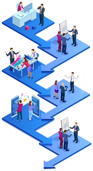 A collection of business professionals in suits, illustrating the essence of teamwork and developments services.