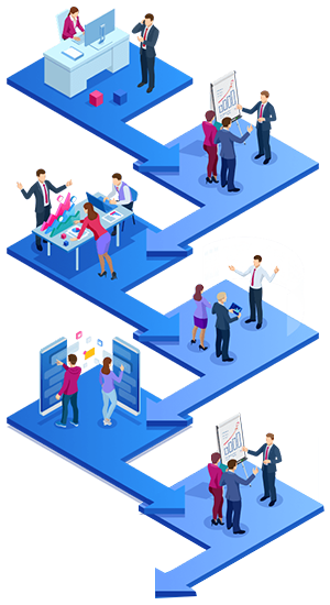A collection of business professionals in suits, illustrating the essence of teamwork and cake PhP developments services.