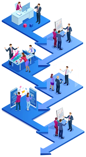 A collection of business professionals in suits, illustrating the essence of teamwork and cake PhP developments services.